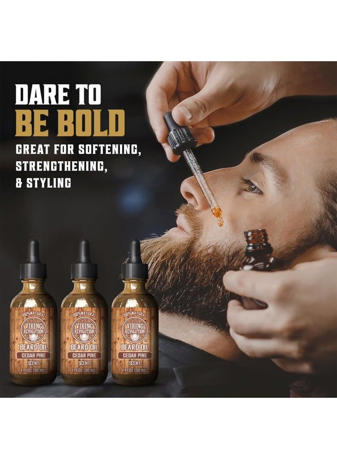 Viking Revolution Men's Beard Oil - Natural Argan and Jojoba Blend, Softens and Strengthens Facial Hair (Cedar and Pine, 3 Pack) - Image 2
