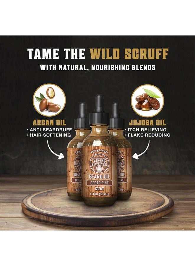 Viking Revolution Men's Beard Oil - Natural Argan and Jojoba Blend, Softens and Strengthens Facial Hair (Cedar and Pine, 3 Pack) - Image 3