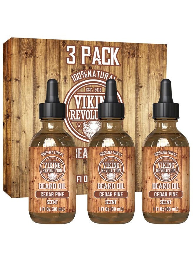 Viking Revolution Men's Beard Oil - Natural Argan and Jojoba Blend, Softens and Strengthens Facial Hair (Cedar and Pine, 3 Pack) - Image 1