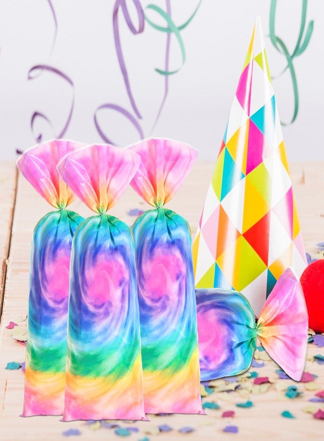 CPTBAG Tie Dye Treat Bags, 100pcsTie Dye Flower Party Cellophane Plastic Gift Goodie Cookies Candy Bags with Twist Ties Clear for Wedding ,Birthday ,Art Retro 60s 70s Theme Hippie Carnival Party Supplies - Image 4