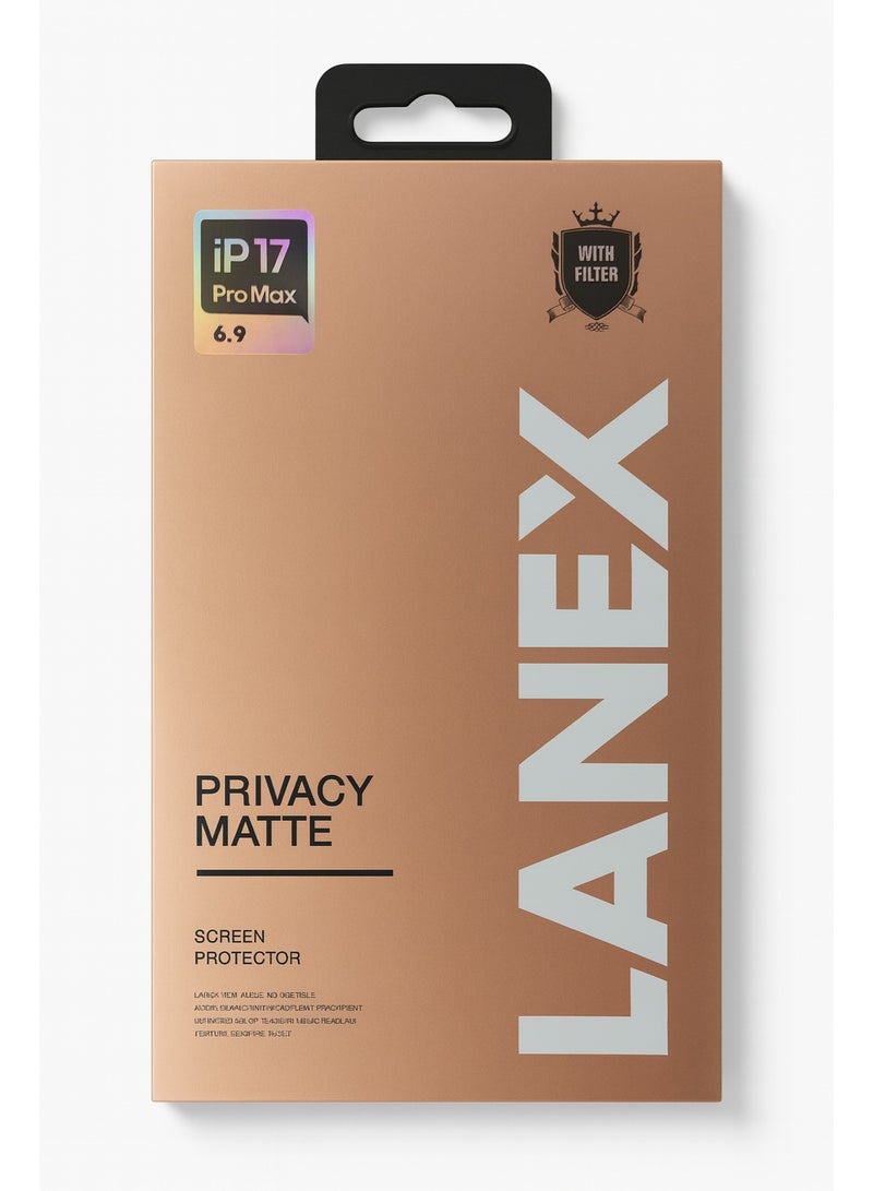 LANEX Privacy Matte Screen Protector for iPhone 17 Pro Max 6.9 – Anti-Spy Matte Film – Anti-Fingerprint – High Touch Sensitivity - Image 2