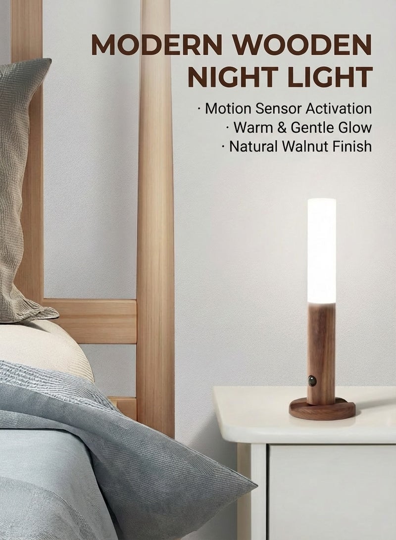 Fullight Motion Sensor Night Light, Smart LED Portable Stick-On Light with 4m Sensing Range, Ideal for Bedroom, Stairs u0026 Kids Room, Solid Walnut Wood u0026 Glass Design - Image 4