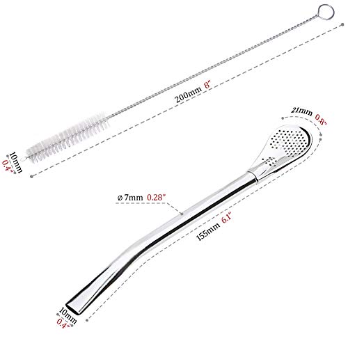 GFDesign Yerba Mate Bombilla Gourd Drinking Filter Straws 304 Food-Grade 18/8 Stainless Steel - Set of 2 with Cleaning Brush - 6" Long - Image 4