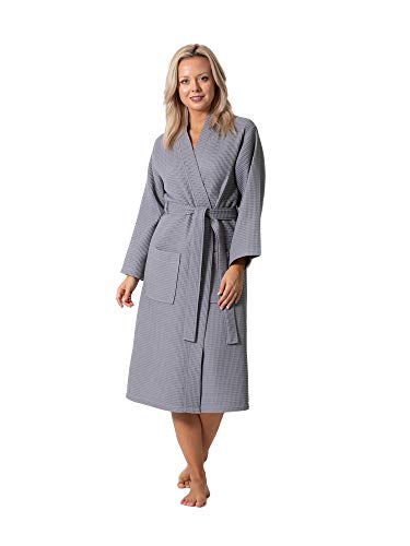 Turkish Linen Waffle Knit Lightweight Kimono Spa Bath Robes for Women Quick Dry Soft Gray Small