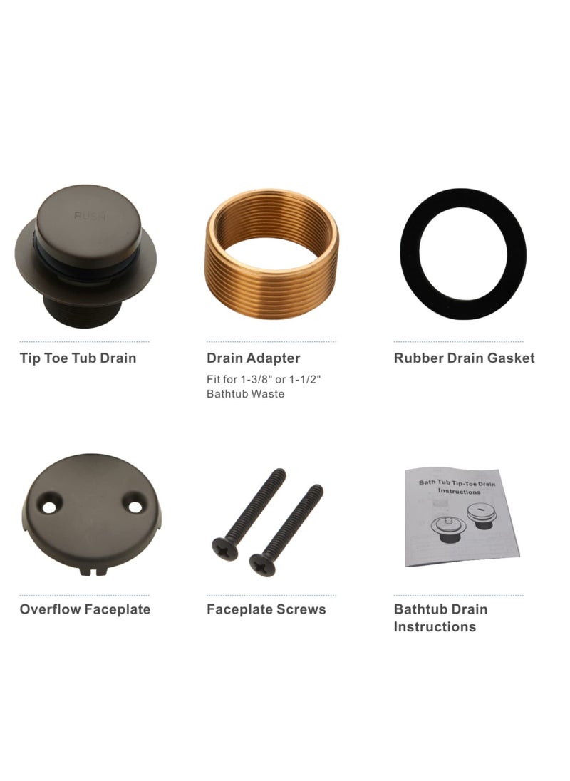 Excefore - Black Bathtub Drain Tip Toe Two Hole, Tip Toe Bathtub Drain Conversion Kit Assembly, with 2 Hole Overflow Faceplate and Universal Fine and Coarse Thread, Matte Black - Image 1