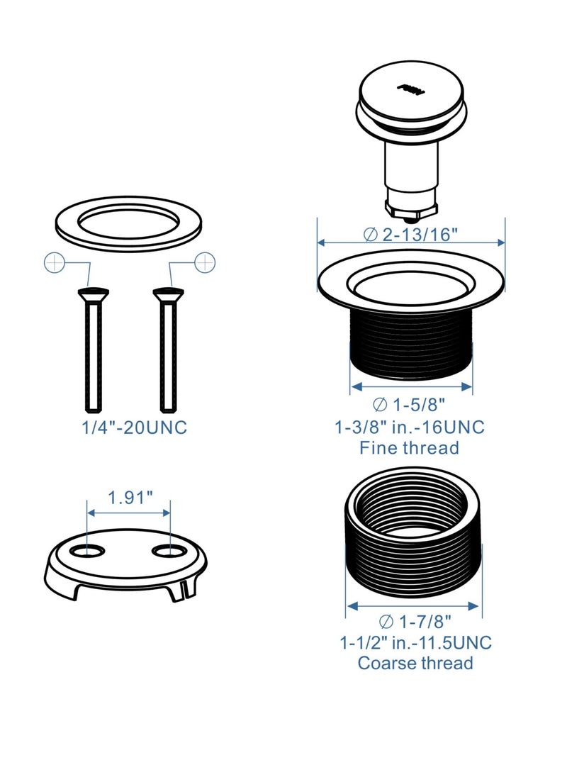 Excefore - Black Bathtub Drain Tip Toe Two Hole, Tip Toe Bathtub Drain Conversion Kit Assembly, with 2 Hole Overflow Faceplate and Universal Fine and Coarse Thread, Matte Black - Image 1