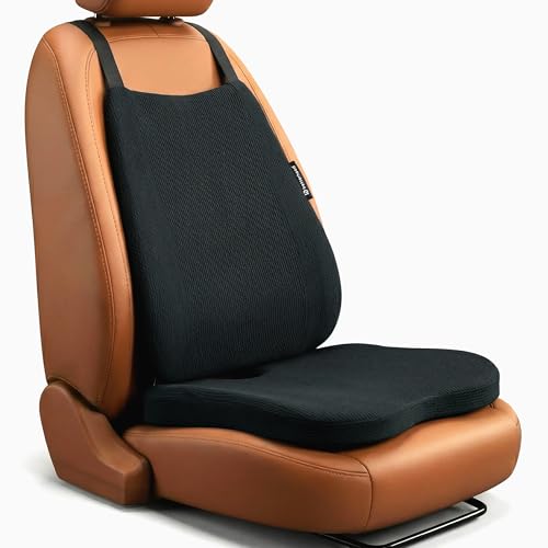 betterhood PosturePro Premium Car Seat Cushion and Backrest Combo | 100% Memory Foam, Cotton Cover, Large Size | Lumbar Coccyx Pillow + Back Support for Back, Tailbone Pain Relief | Ergonomic (Black) - Image 1