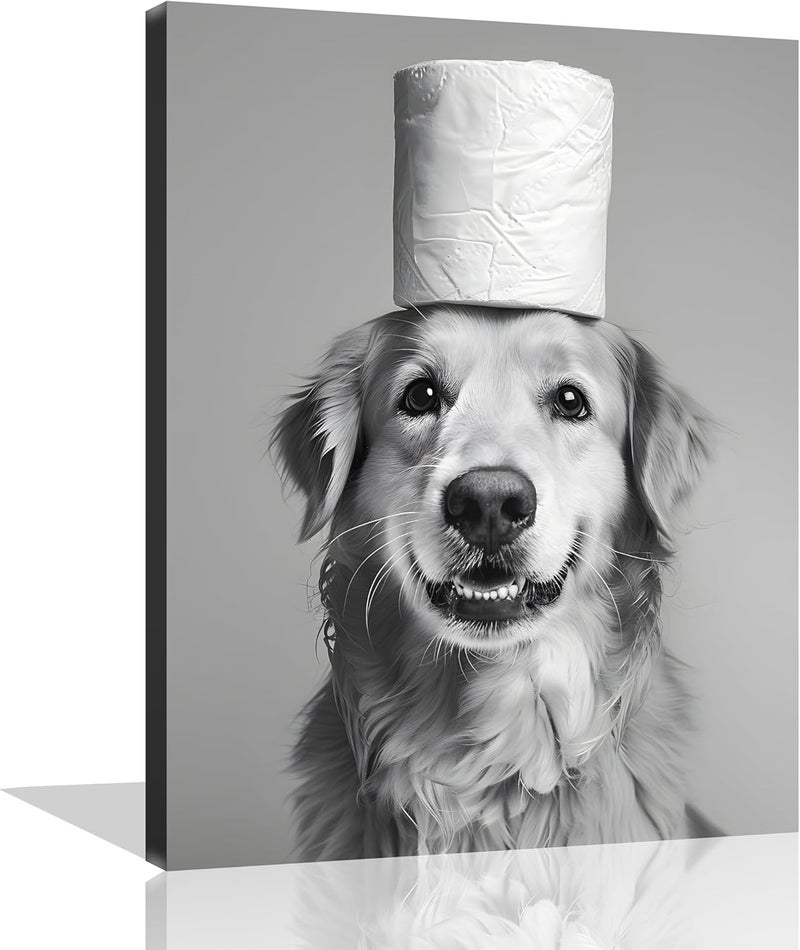 OWNANRTHM Funny Dog Bathroom Wall Art - 8x10 Inch - Image 1
