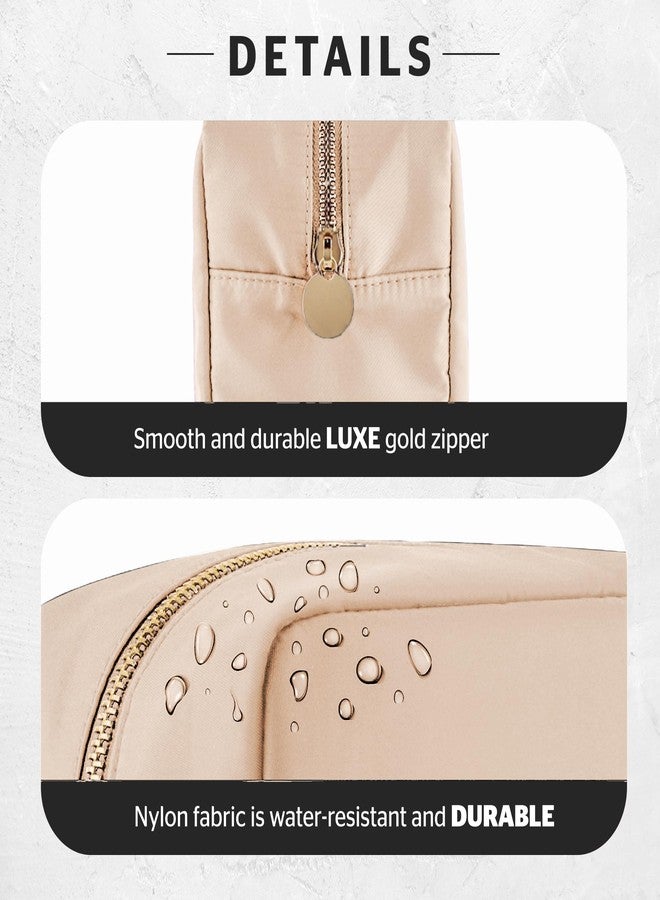 DANCOUR Makeup Bag with Compartments, Large Makeup Organizer, Travel Cosmetic Bag, Makeup Case, Cosmetic Bag for Women, Travel Pouch, Beige Makeup Bag with Dividers - Image 4