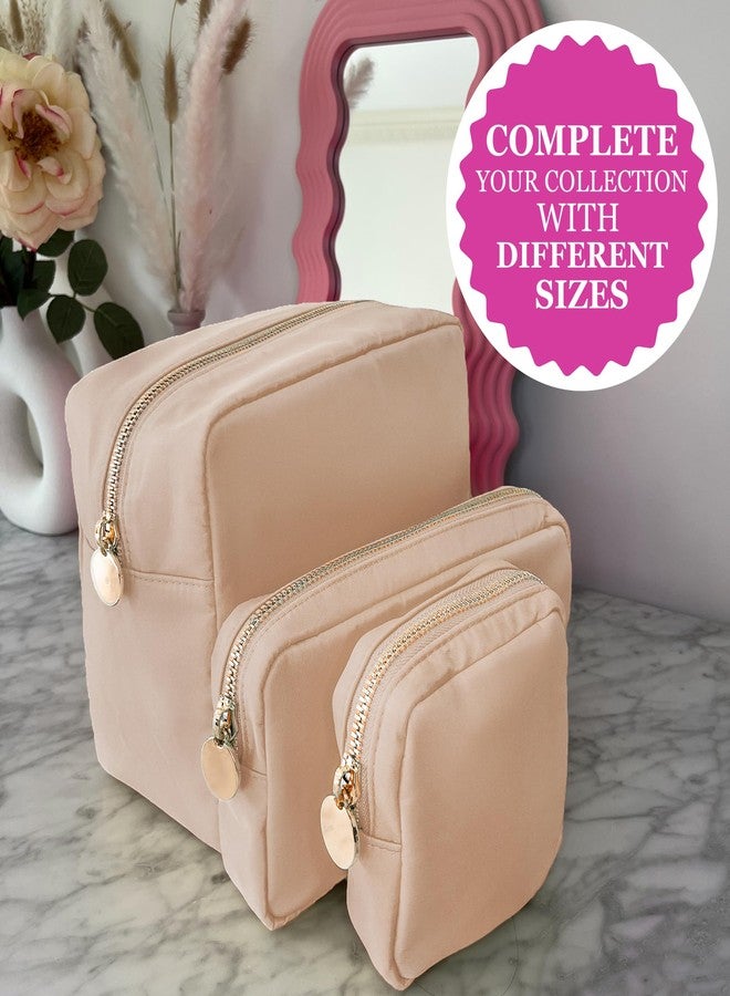 DANCOUR Makeup Bag with Compartments, Large Makeup Organizer, Travel Cosmetic Bag, Makeup Case, Cosmetic Bag for Women, Travel Pouch, Beige Makeup Bag with Dividers - Image 5