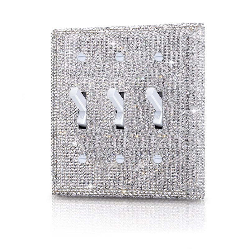 Shiny Silver Rhinestones Wall Plate Cover Triple Toggle Light Switch Cover Durable Double Rhinestones Outlet Covers Wall Plate