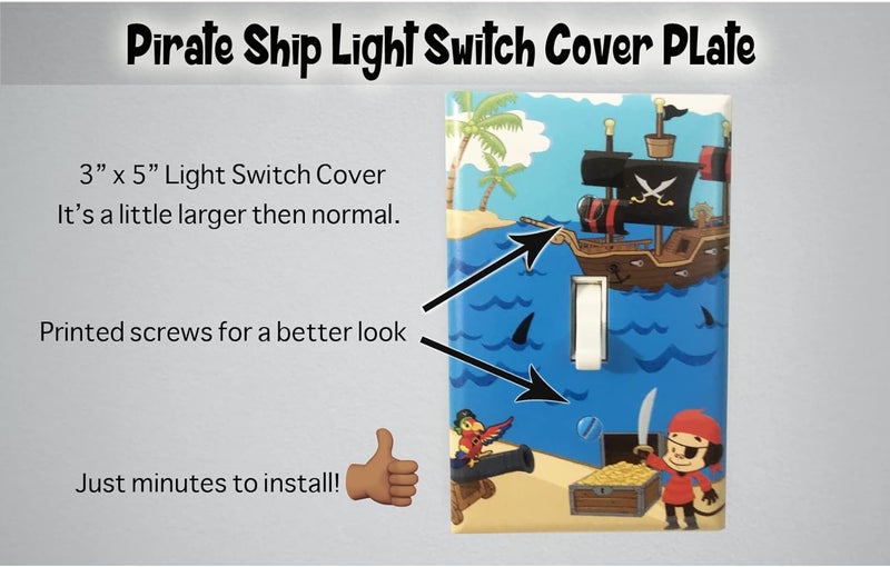 Create-A-Mural Boys Room Light Switch Cover Plate Kids Decorative Nursery Teen Toddler Room Decor Bedroom Bathroom Playroom (Pirate Ship) - Image 4