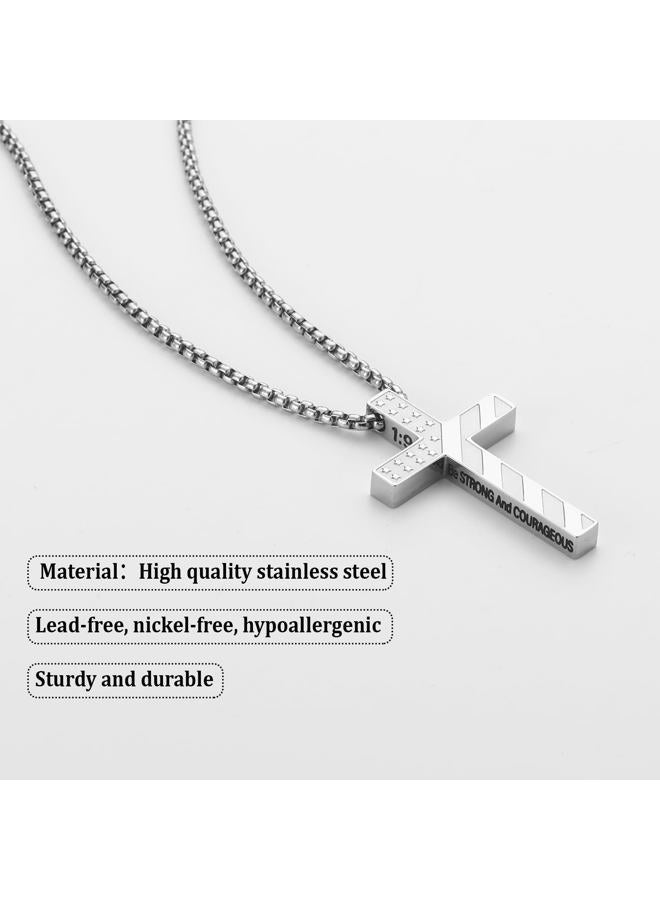 Lydow Cross Necklace for Men Boys, 316L Stainless Steel Chain Pendant Bible Verse Religious Christian First Communion Confirmation Jewelry Gifts 22+2 Inches, Stainless Steel, No Gemstone - Image 3
