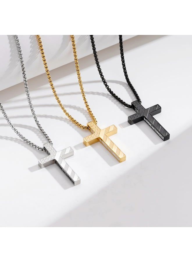 Lydow Cross Necklace for Men Boys, 316L Stainless Steel Chain Pendant Bible Verse Religious Christian First Communion Confirmation Jewelry Gifts 22+2 Inches, Stainless Steel, No Gemstone - Image 5