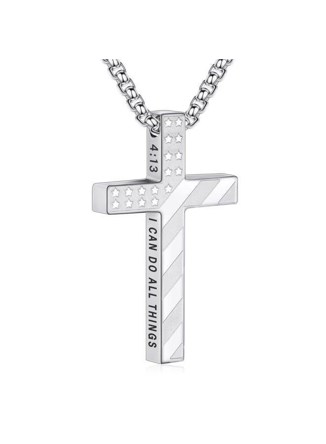 Lydow Cross Necklace for Men Boys, 316L Stainless Steel Chain Pendant Bible Verse Religious Christian First Communion Confirmation Jewelry Gifts 22+2 Inches, Stainless Steel, No Gemstone - Image 1