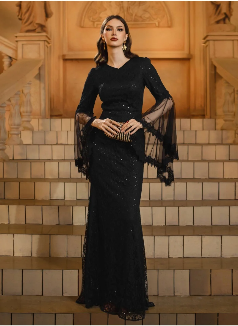 Madam Uniq New Arrival Women's Long Sleeve V-Neck Bodycon Sequin Mermaid Evening Dress for Parties