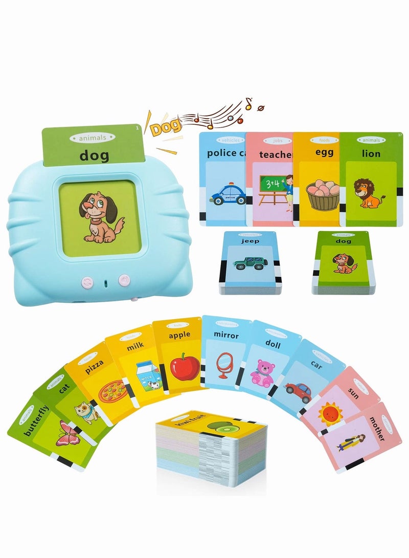 PYEBE English Learning Toys for 3 4 5 6 Year Old Boys Girls 224 Words Baby Talking Flash Cards Speech Children Montessori Toys for Kids (Blue) - Image 1