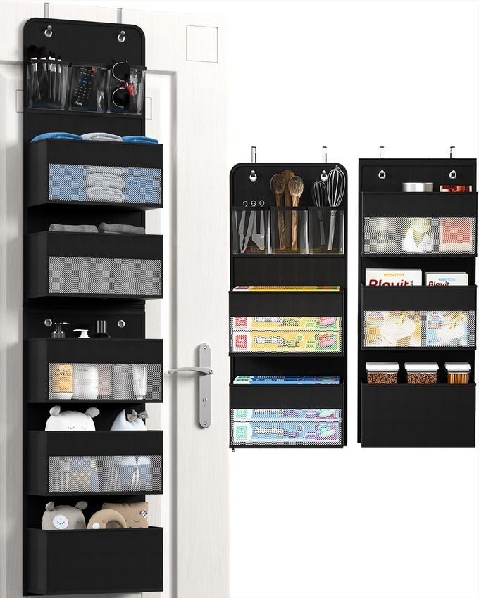 OVER DOOR ORGANIZER 6 SHELF CAMPER STORAGE RV BATHROOM STORAGE BEHIND THE DOOR STORAGE ORGANIZER WALL MOUNT BACK OF DOOR HANGING ORGANIZERS FOR TOY DIAPER BEDROOM CLOSET BLACK