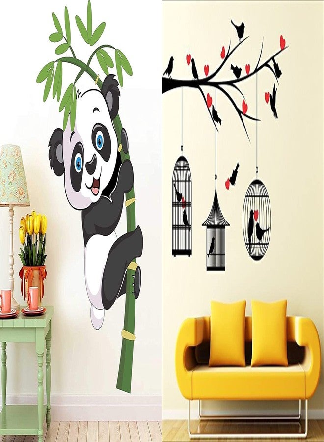 Walltech Set of 2 Wall Sticker Baby Panda and Love Birds with Hearts Wall Sticker - Image 1