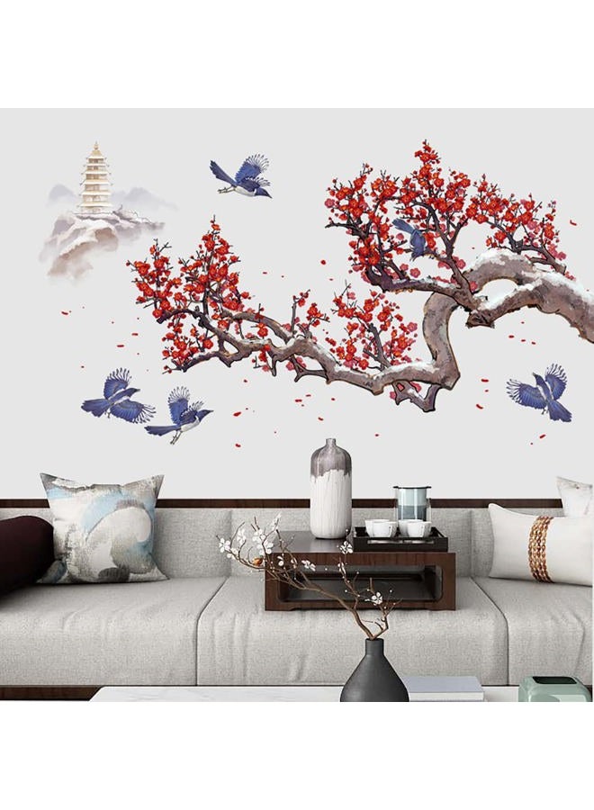 Runtoo Cherry Blossom Flower Wall Art Decals Plum Tree Branch Floral Wall Stickers for Living Room Girls Bedroom Nursery Wall Decor - Image 1