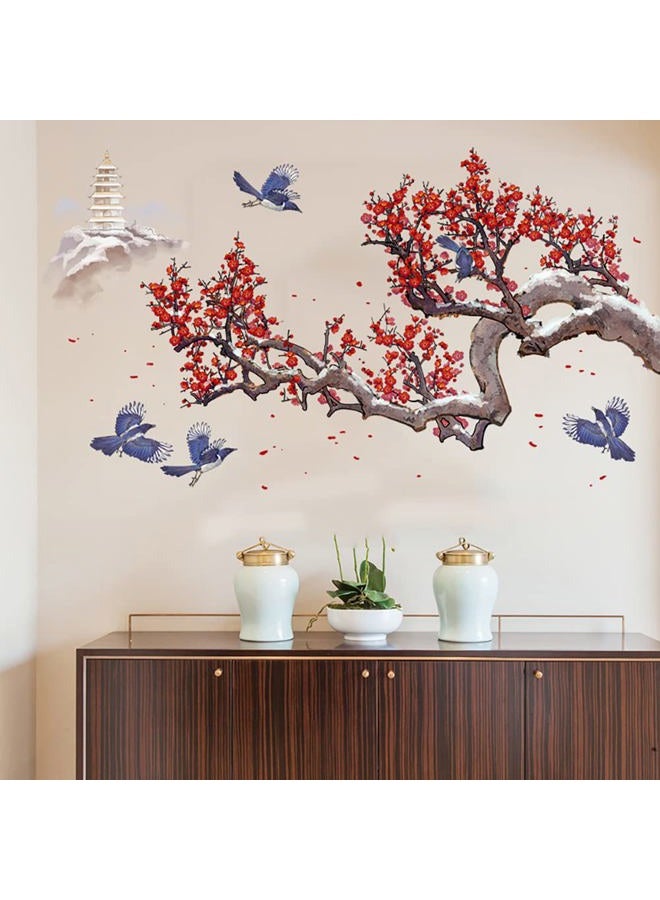 Runtoo Cherry Blossom Flower Wall Art Decals Plum Tree Branch Floral Wall Stickers for Living Room Girls Bedroom Nursery Wall Decor - Image 3