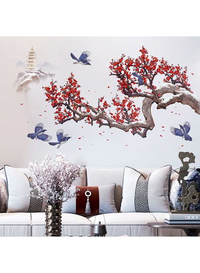 Runtoo Cherry Blossom Flower Wall Art Decals Plum Tree Branch Floral Wall Stickers for Living Room Girls Bedroom Nursery Wall Decor - Image 2