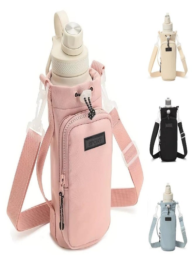 GOTEO Water Bottle Carrier Bag for 1L Bottles | Sling Crossbody Bag with Water Bottle Holder Cover, Adjustable Shoulder Strap, Phone Pocket & Zipper for Travel, Hiking, Office - Men, Women (Pink) - Image 1