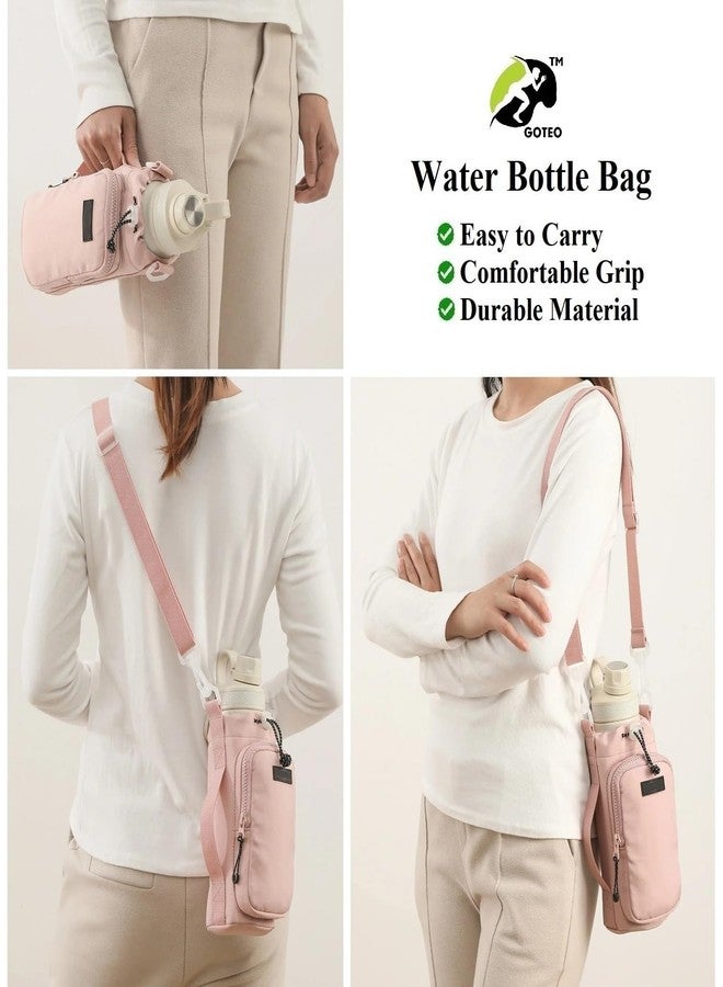 GOTEO Water Bottle Carrier Bag for 1L Bottles | Sling Crossbody Bag with Water Bottle Holder Cover, Adjustable Shoulder Strap, Phone Pocket & Zipper for Travel, Hiking, Office - Men, Women (Pink) - Image 5