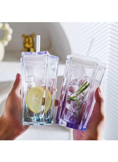 GTC GTC Star Shaped Slub Glass with Lid and Straw Gradient Drinking Glasses for Beer, Iced Coffee, and More Multicolor (TG-3009) (Pack of 1)  - Image 5