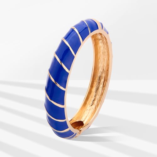 UJOY Cloisonne Bangle Bracelet For Women Enamel Alloy Gold for Lady Gift Present Navy Blue - Image 2