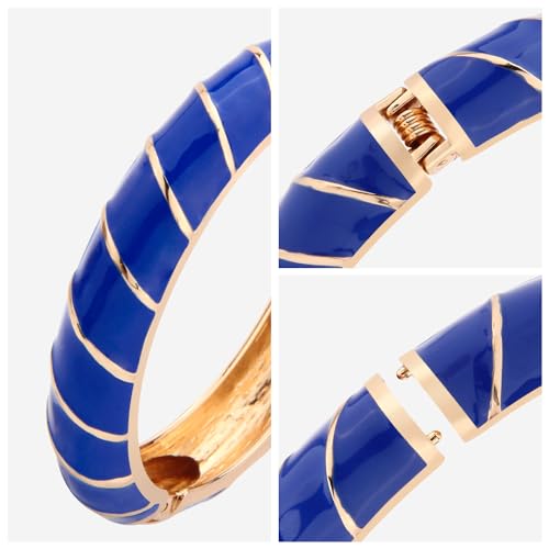 UJOY Cloisonne Bangle Bracelet For Women Enamel Alloy Gold for Lady Gift Present Navy Blue - Image 5