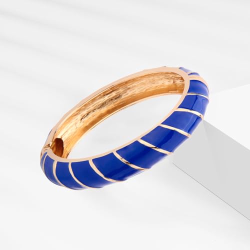 UJOY Cloisonne Bangle Bracelet For Women Enamel Alloy Gold for Lady Gift Present Navy Blue - Image 3