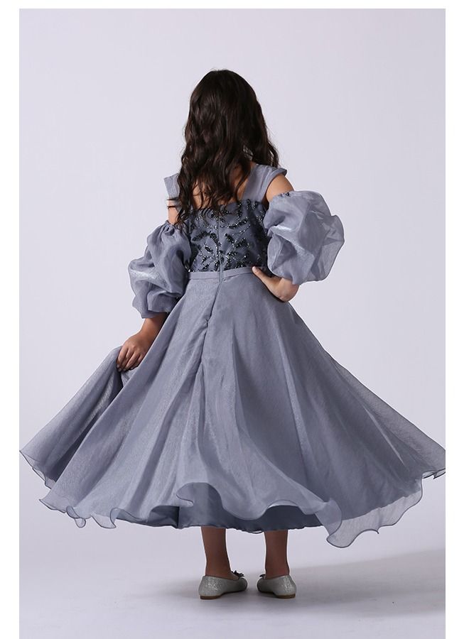 Modern Design Girls' Dress Of Organza Material, Top On Puffed Sleeves, Decorated With Pleats On The Chest And Hand-embroidered Taste From The Bottom, A Cloche Story  - Image 4