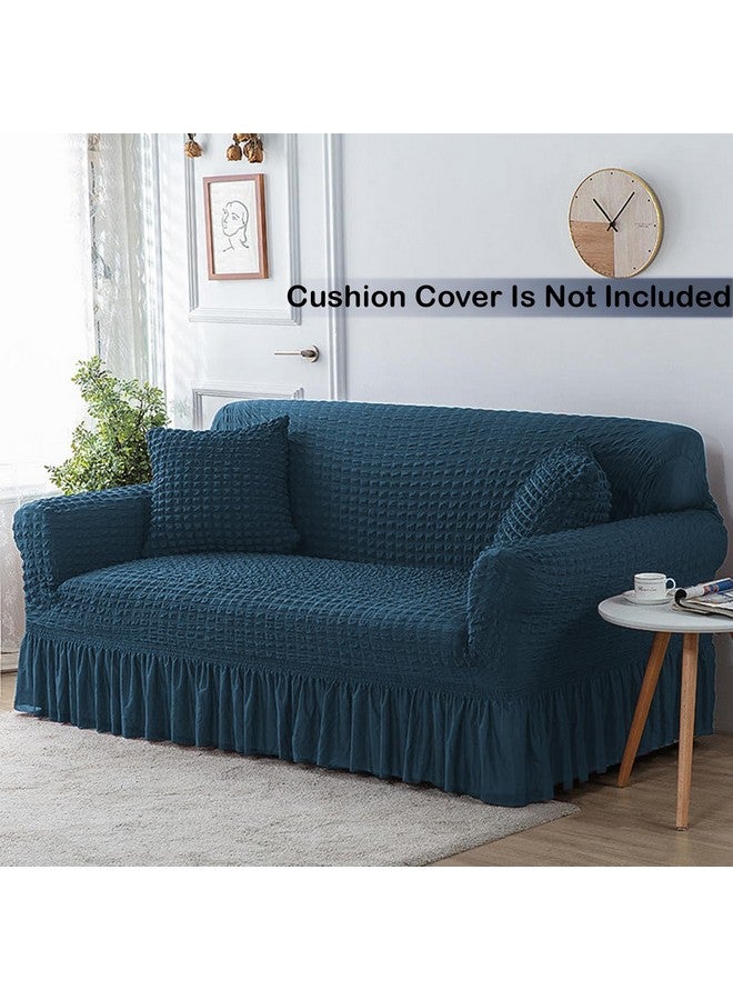 Lukzer 320 GSM Stretchable 3 Seater Turkish Sofa Cover Universal Couch Protector Bubble Fabric with Frill Universal Big Elasticity Slipcover (Teal Blue/SC-103-03/210-260cm) - Image 3