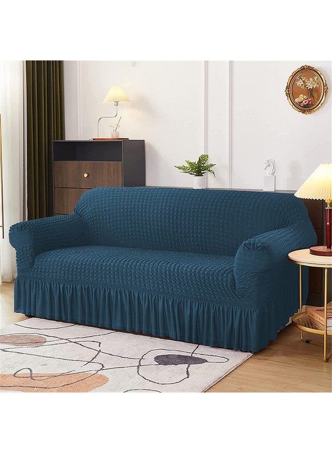 Lukzer 320 GSM Stretchable 3 Seater Turkish Sofa Cover Universal Couch Protector Bubble Fabric with Frill Universal Big Elasticity Slipcover (Teal Blue/SC-103-03/210-260cm) - Image 5