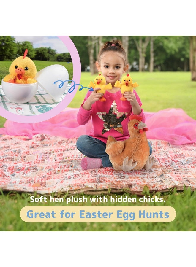 Prextex PREXTEX Hen Toy with Two Plastic Easter Eggs and Cute Baby Chicks Inside - Big Mommy Hen Plush with Chicks Zippered in Eggs - Adorable Chicken Plushies for Kids 3-5 Years Old  - Image 2