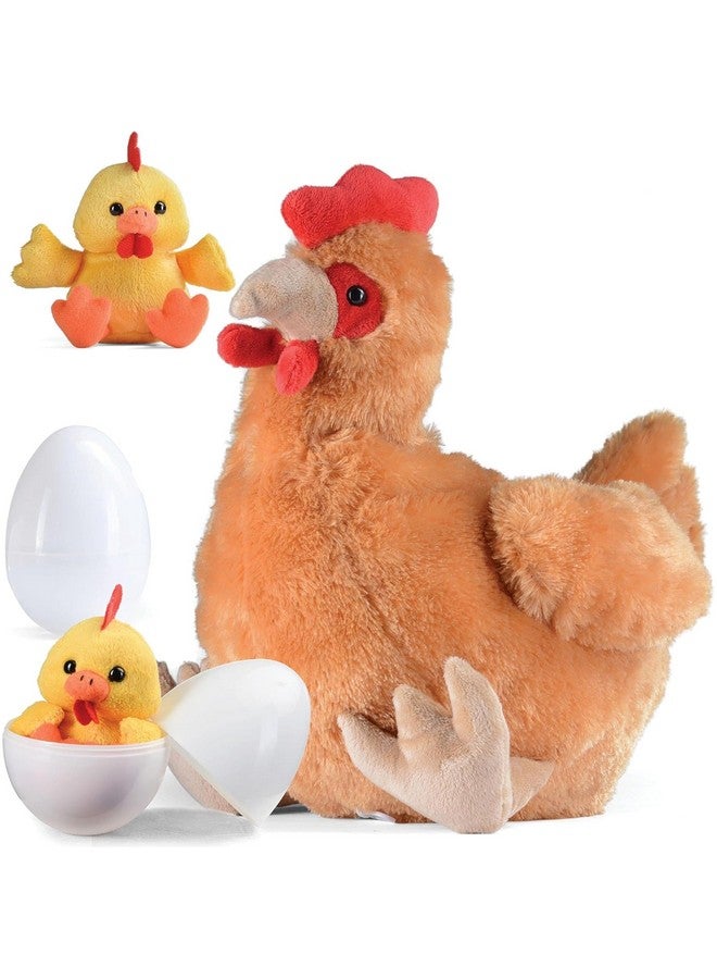 Prextex PREXTEX Hen Toy with Two Plastic Easter Eggs and Cute Baby Chicks Inside - Big Mommy Hen Plush with Chicks Zippered in Eggs - Adorable Chicken Plushies for Kids 3-5 Years Old  - Image 1
