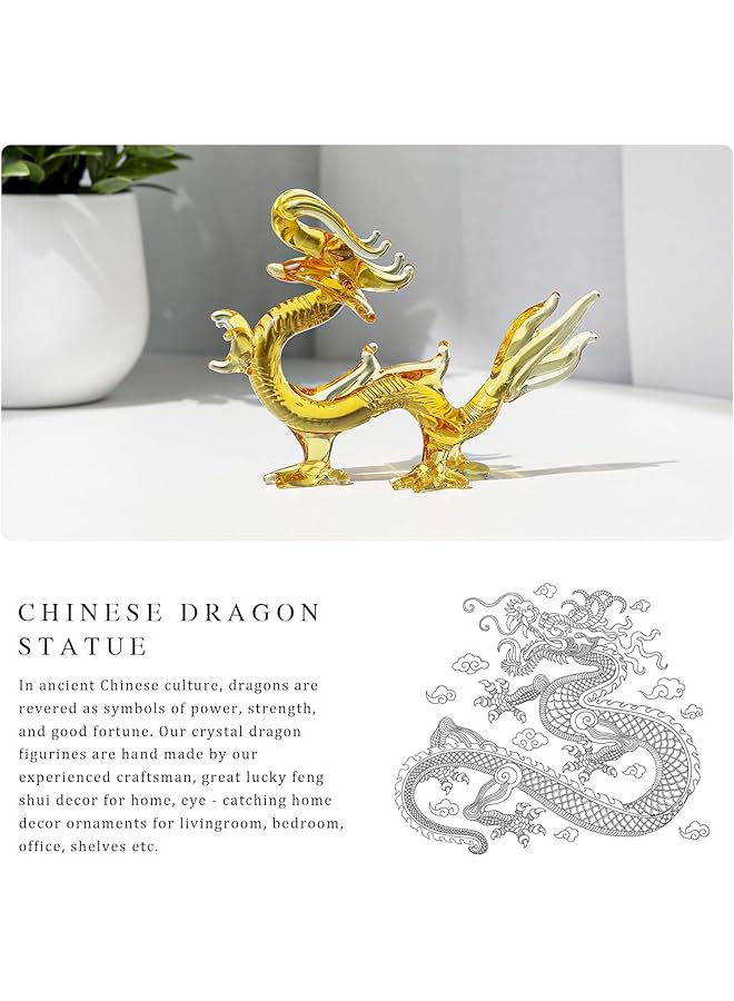 إيروريكس تمثال تنين من الكريستال، تماثيل تنين زجاجية للمنزل والمكتب، ديكور فنغ شوي محظوظ، 5.9 بوصة، ديكور تنين صيني - Image 4