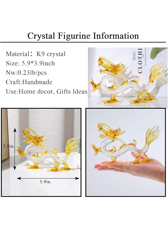 إيروريكس تمثال تنين من الكريستال، تماثيل تنين زجاجية للمنزل والمكتب، ديكور فنغ شوي محظوظ، 5.9 بوصة، ديكور تنين صيني - Image 3
