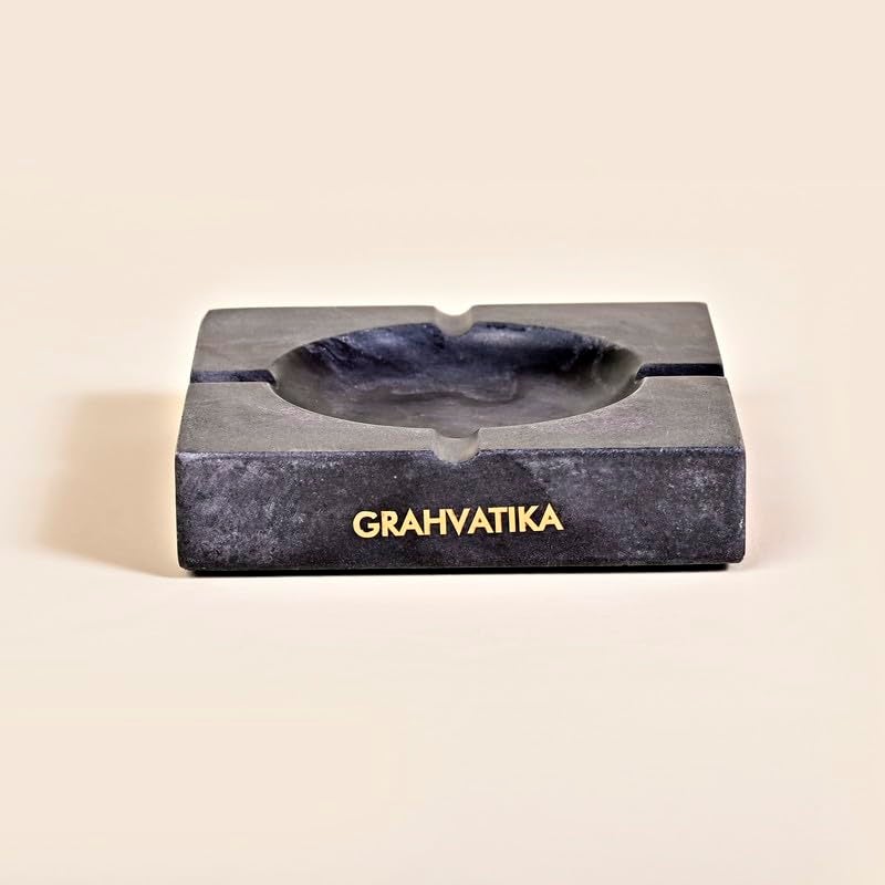 Grahvatika جرهفاتيكا طاولة رخامية مصنوعة يدويًا 5 بوصة مربعة صينية رماد للاستخدام الداخلي والخارجي لحامل رماد السجائر والسيجار على المكتب للتدخين في المنزل أو المكتب هدايا - Image 2