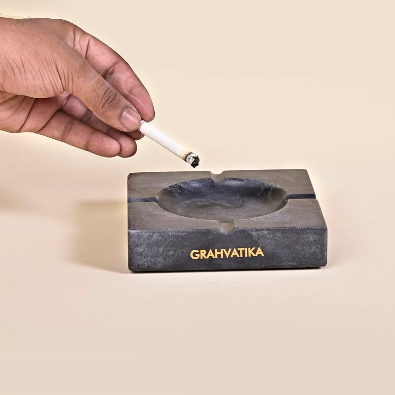 Grahvatika جرهفاتيكا طاولة رخامية مصنوعة يدويًا 5 بوصة مربعة صينية رماد للاستخدام الداخلي والخارجي لحامل رماد السجائر والسيجار على المكتب للتدخين في المنزل أو المكتب هدايا - Image 4