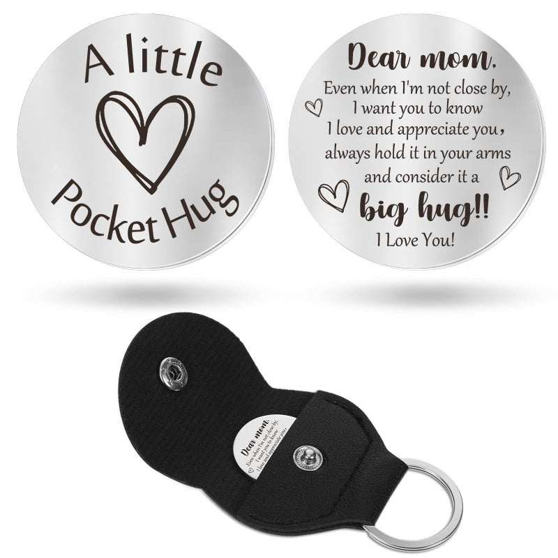 Sureio Pocket Hug Token Long Distance Relationship Keepsake Stainless Steel Double Sided Inspirational Gift with Keychain (Dear Mom) - Image 1