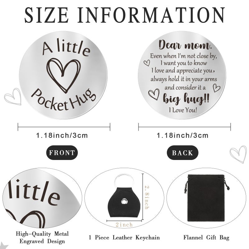 Sureio Pocket Hug Token Long Distance Relationship Keepsake Stainless Steel Double Sided Inspirational Gift with Keychain (Dear Mom) - Image 2