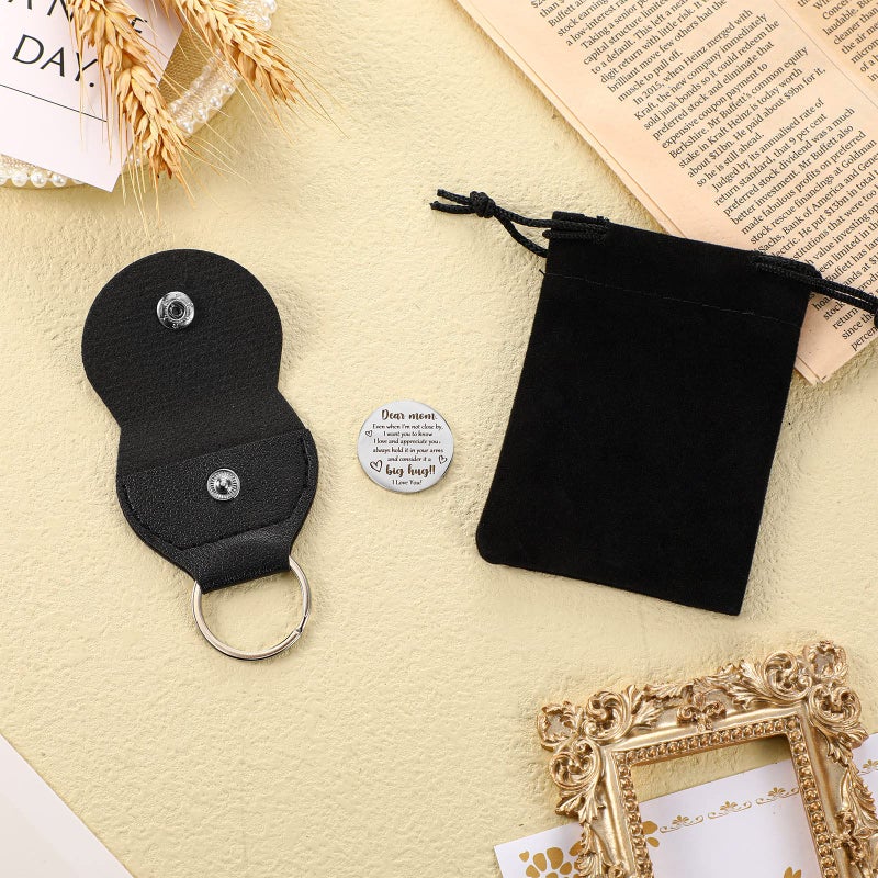 Sureio Pocket Hug Token Long Distance Relationship Keepsake Stainless Steel Double Sided Inspirational Gift with Keychain (Dear Mom) - Image 4