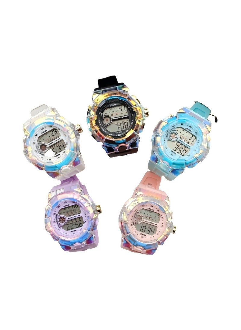 PRO - Colorful electronic watch sports colorful luminous alarm clock high value multifunctional student watch - colorful Black - Image 1