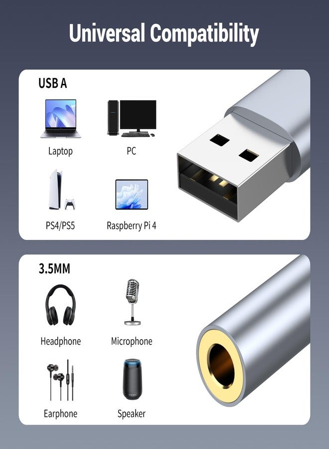 Pastall USB to 3.5mm Jack Audio Adapter, USB to Audio Aux Cable External Stereo Sound Card, USB to 3.5mm TRRS Female Headset for PS4/PS5/Headphone/Mac/Linux/Laptop/Desktops/Docking Station - Image 3