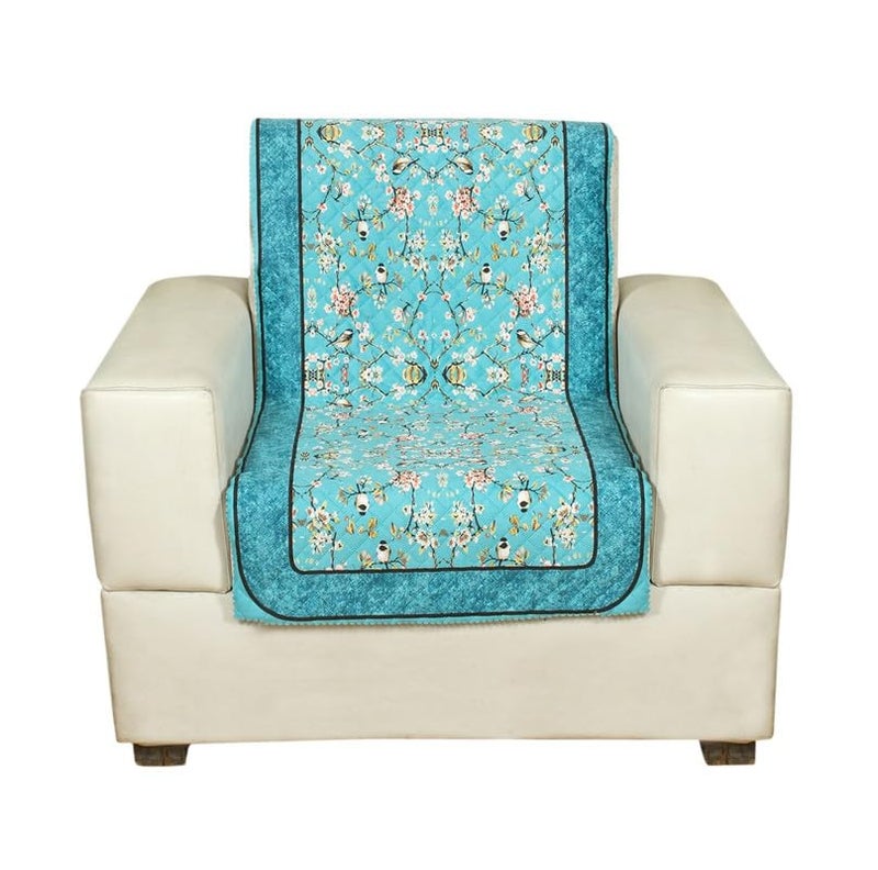 Nendle Printed Quilted Combined Sofa Seat and Back Cover 1 Seater Plush Velvet Antislip Fabric Universal Sofa Protector Single Seater Covers Suitable for Sofa Sety (Aqua, Pack of 1) - Image 2