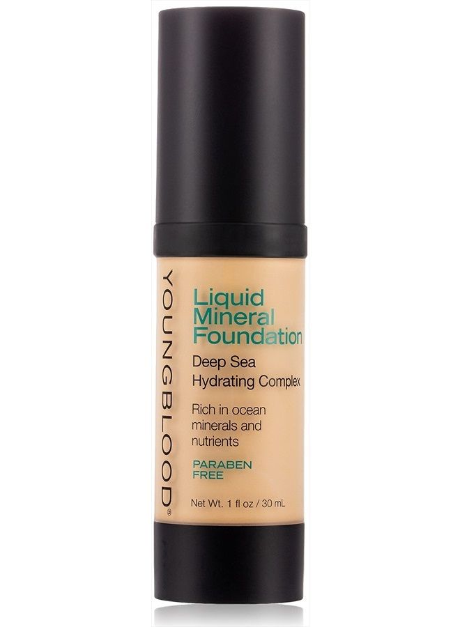 Clean Luxury Cosmetics Liquid Mineral Foundation, Shell | Dewy Mineral Lightweight Full Coverage Makeup for Dry Skin Poreless Flawless Tinted Glow | Vegan, Cruelty Free, Gluten-Free