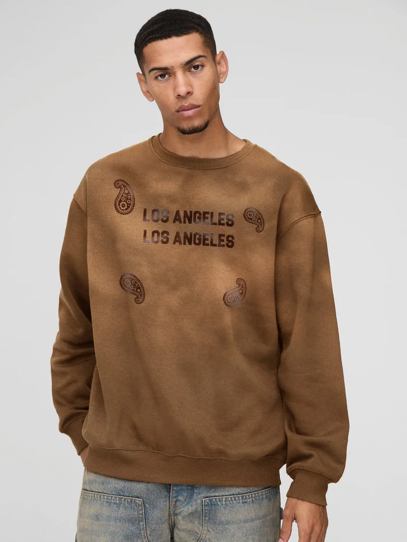 Maniac  Maniac Mens Printed Round Neck Full Sleeve Brown Cotton Fleece Sweatshirt for Men | Best Price UAE