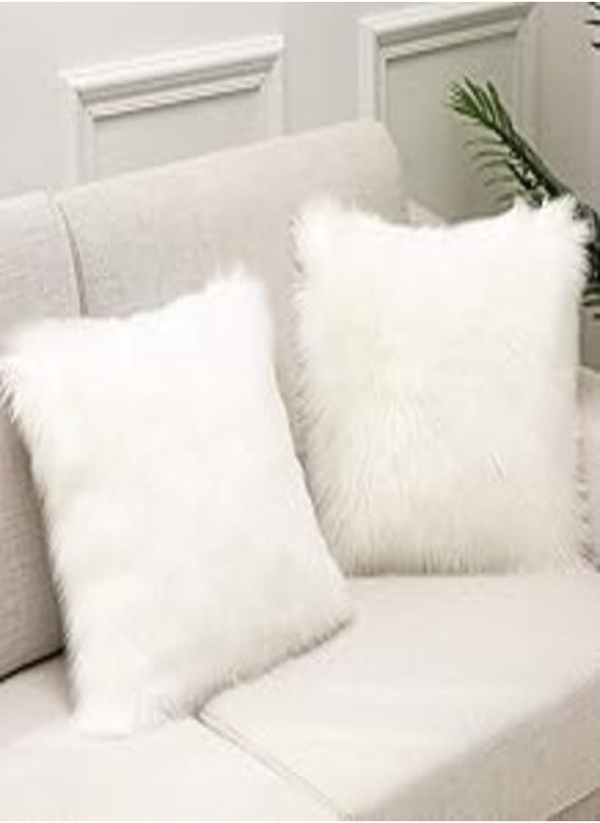 Generic Home Decorative Cushion Covers 45x45CM - Throw Pillow Cover Fluffy Soft Square Pillow covers Plush Case Faux Fur Cushion Covers For Livingroom Sofa Bedroom 18x18 Inch White,Set of 2 